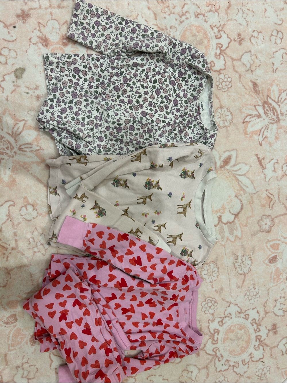 3-Pack Baby Onesies - Floral, Deer & Heart Prints